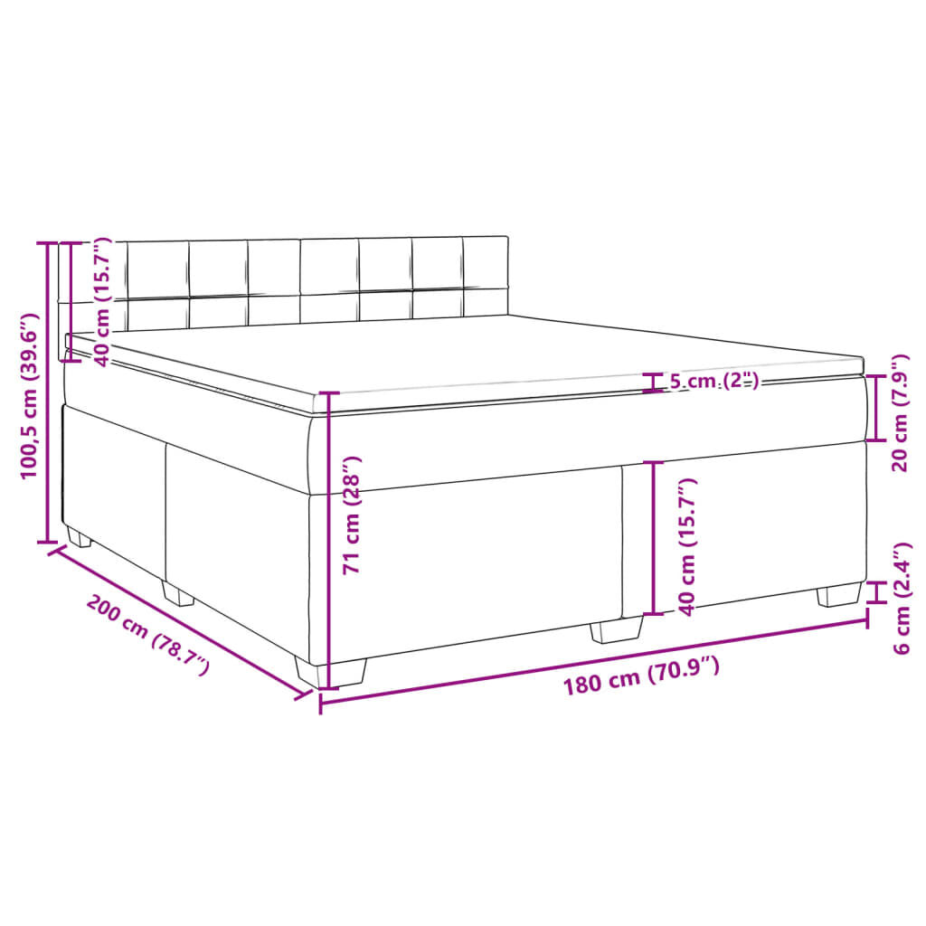 vidaXL Κρεβάτι Boxspring με Στρώμα Μαύρο 180x200 εκ. Υφασμάτινο