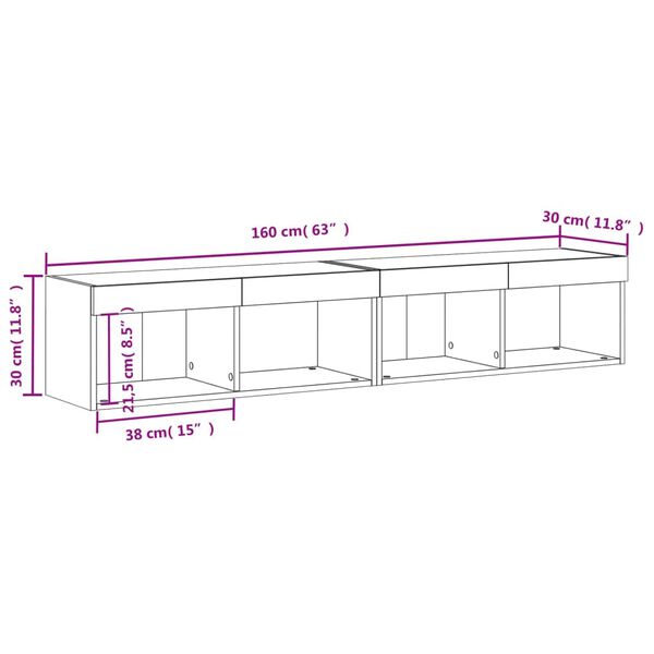 vidaXL Έπιπλα Τηλεόρασης με LED 2 τεμ. Μαύρα 80 x 30 x 30 εκ.