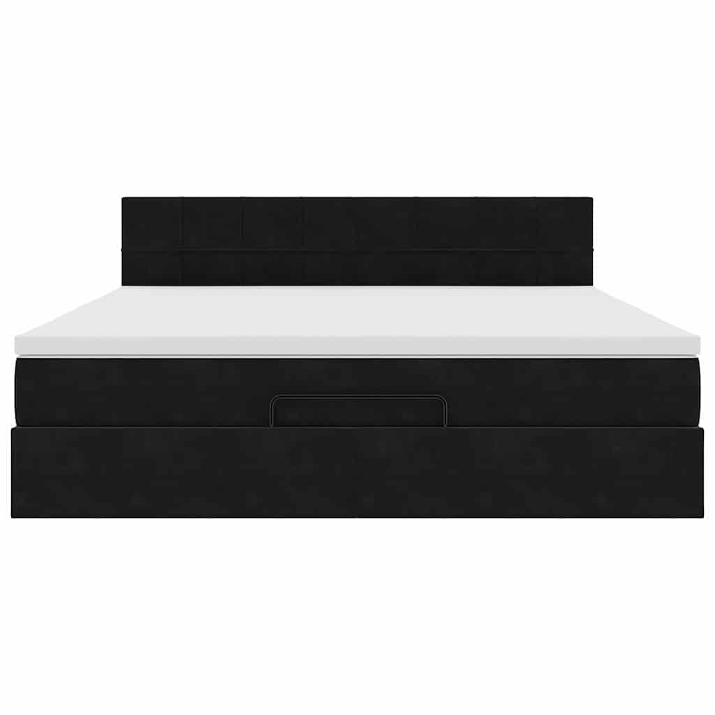 vidaXL Οθωμανικό κρεβάτι με στρώμα & LEDs Μαύρο 160x200cm Velvet