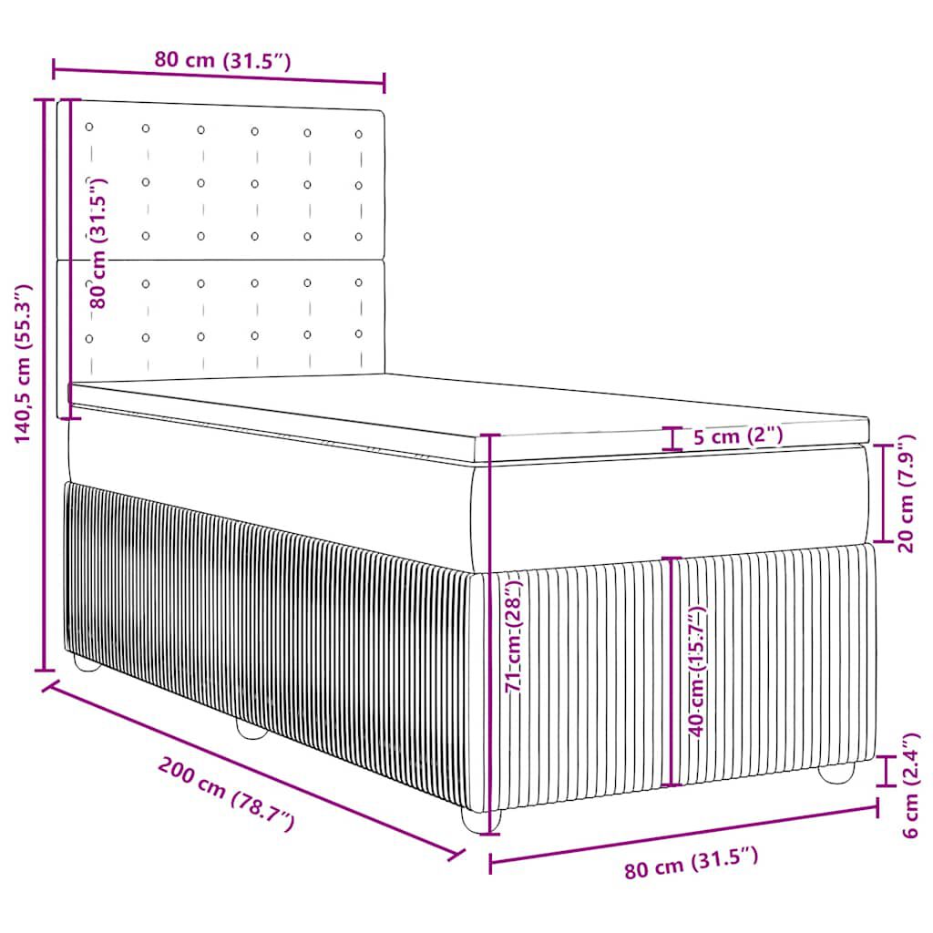 vidaXL Κρεβάτι Boxspring με Στρώμα Μαύρο 80 x 200 εκ. Υφασμάτινο
