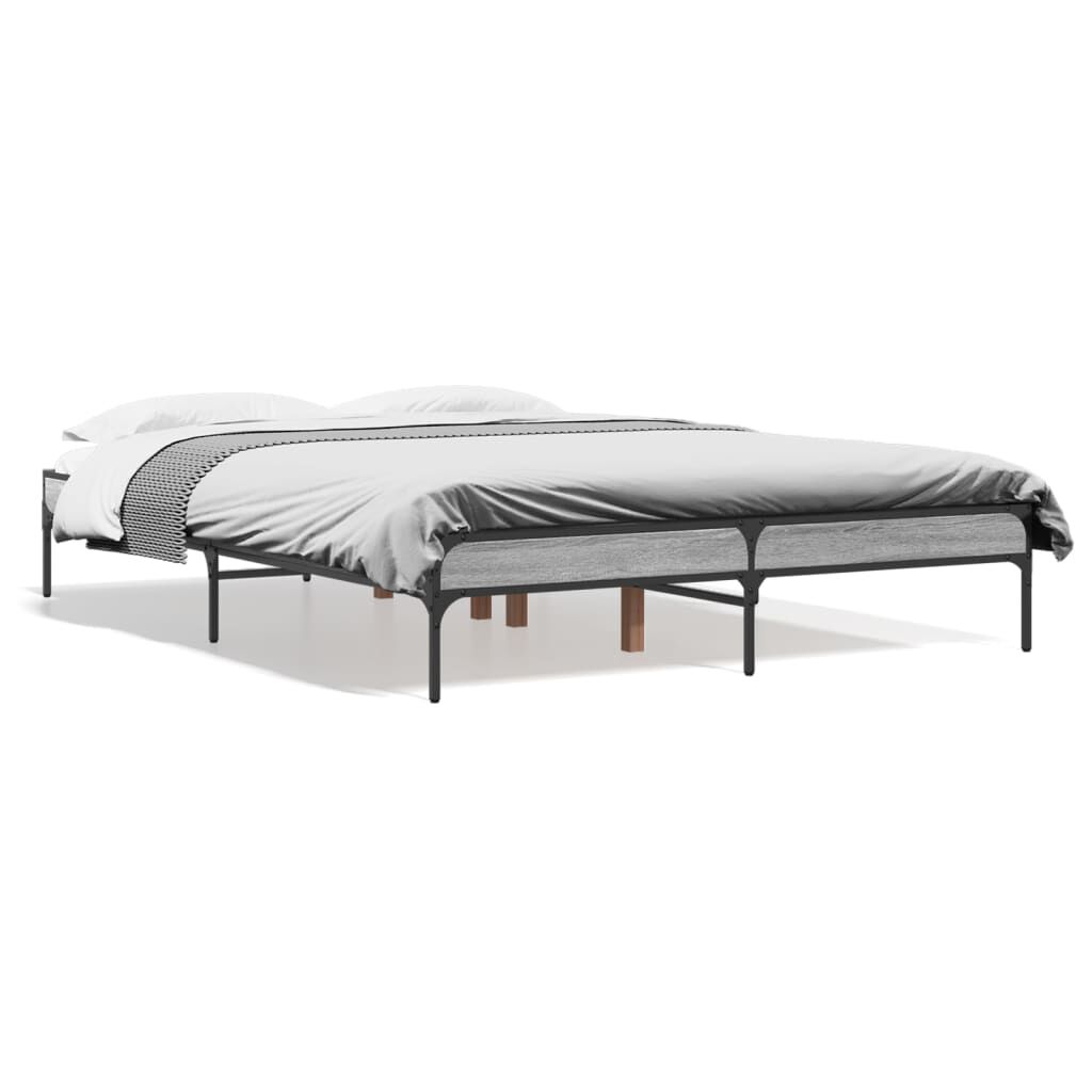 vidaXL Πλαίσιο Κρεβατιού Γκρι Sonoma 135x190 εκ. Επεξ. Ξύλο & Μέταλλο