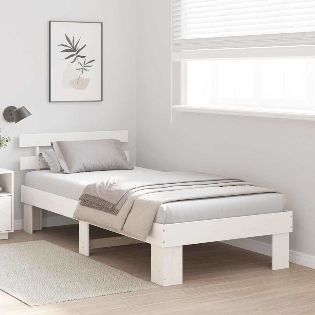 vidaXL Σκελετός Κρεβατιού Λευκό 90 x 190 cm Μασίφ ξύλο πεύκου