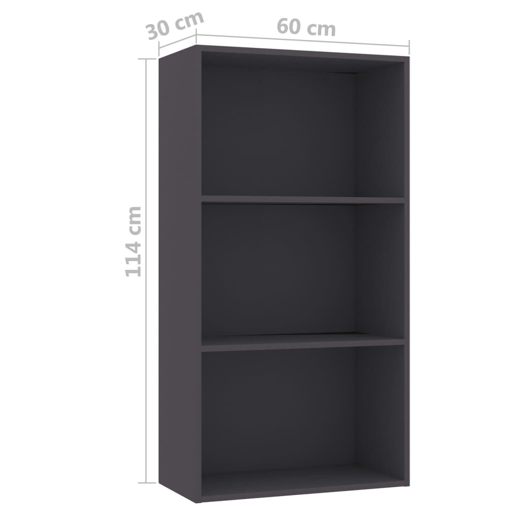 vidaXL Βιβλιοθήκη με 3 Ράφια Γκρι 60 x 30 x 114 εκ. από Επεξ. Ξύλο