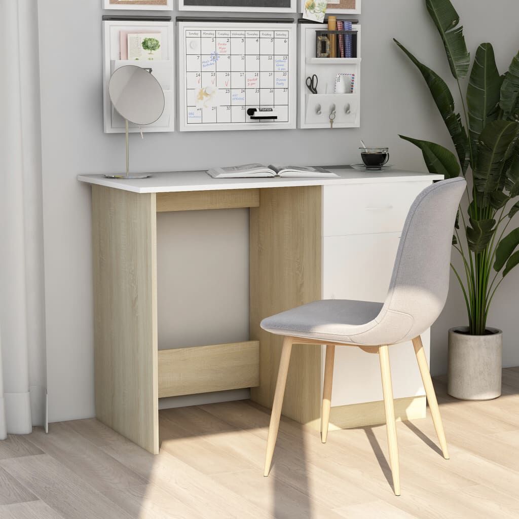 vidaXL Γραφείο Λευκό / Sonoma Δρυς 100 x 50 x 76 εκ. από Μοριοσανίδα