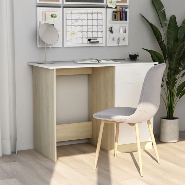 vidaXL Γραφείο Λευκό / Sonoma Δρυς 100 x 50 x 76 εκ. από Μοριοσανίδα