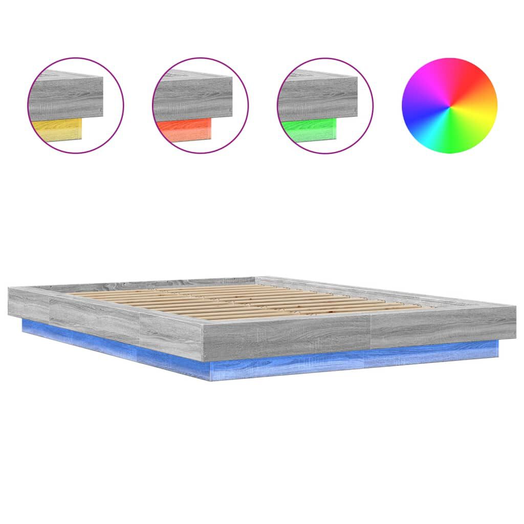 vidaXL Πλαίσιο Κρεβατιού με Φώτα LED Γκρι sonoma 140x200εκ. Επεξ. Ξύλο