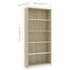vidaXL Βιβλιοθήκη με 5 Ράφια Λευκό/Sonoma 80x24x175 εκ. Επεξ. Ξύλο