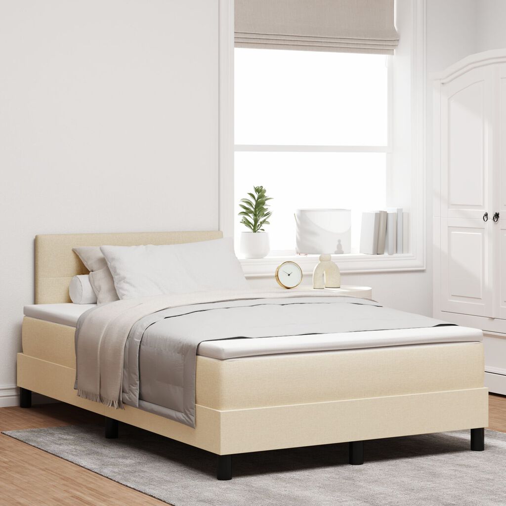 vidaXL Κρεβάτι Box Spring με Στρώμα & LED Κρεμ 120x190 εκ. Ύφασμα