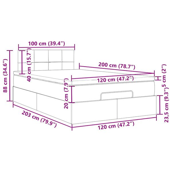 vidaXL Οθωμανικό κρεβάτι με στρώμα μπλε 120x200cm ύφασμα
