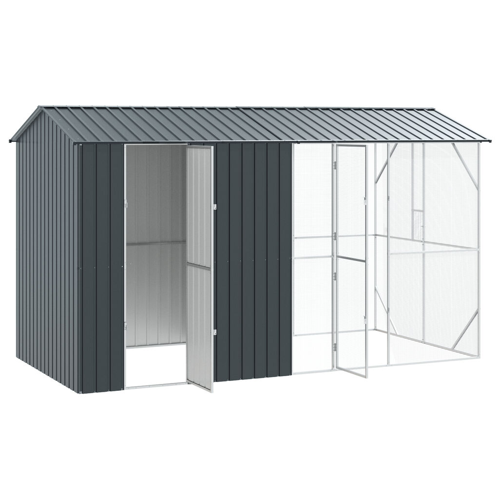 vidaXL Κλουβί Πουλιών με Προέκταση Ανθρακί 210x442x247 εκ. Χάλυβας