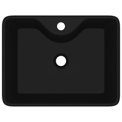 Νιπτήρας Μπάνιου Τετράγωνος με Οπή Βρύσης Μαύρος Κεραμικός