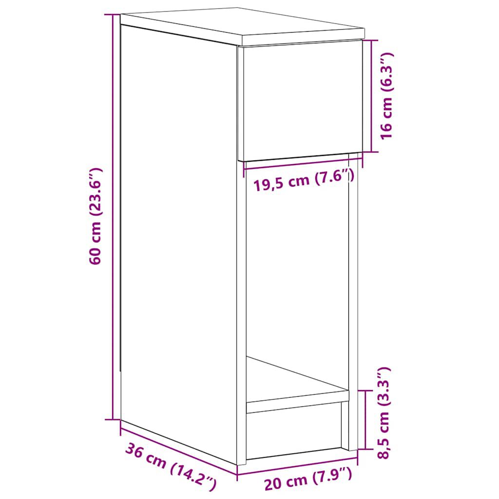 vidaXL Κομοδίνο με συρτάρι Αρτισιανή Δρυς 20x36x60 εκ.