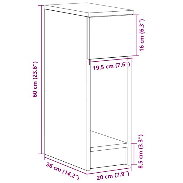 vidaXL Κομοδίνο με συρτάρι Αρτισιανή Δρυς 20x36x60 εκ.