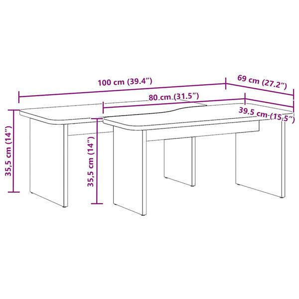 vidaXL Τραπεζάκι σαλονιού 2 pcs Λευκό 100 x 69 x 35.5 εκατοστά