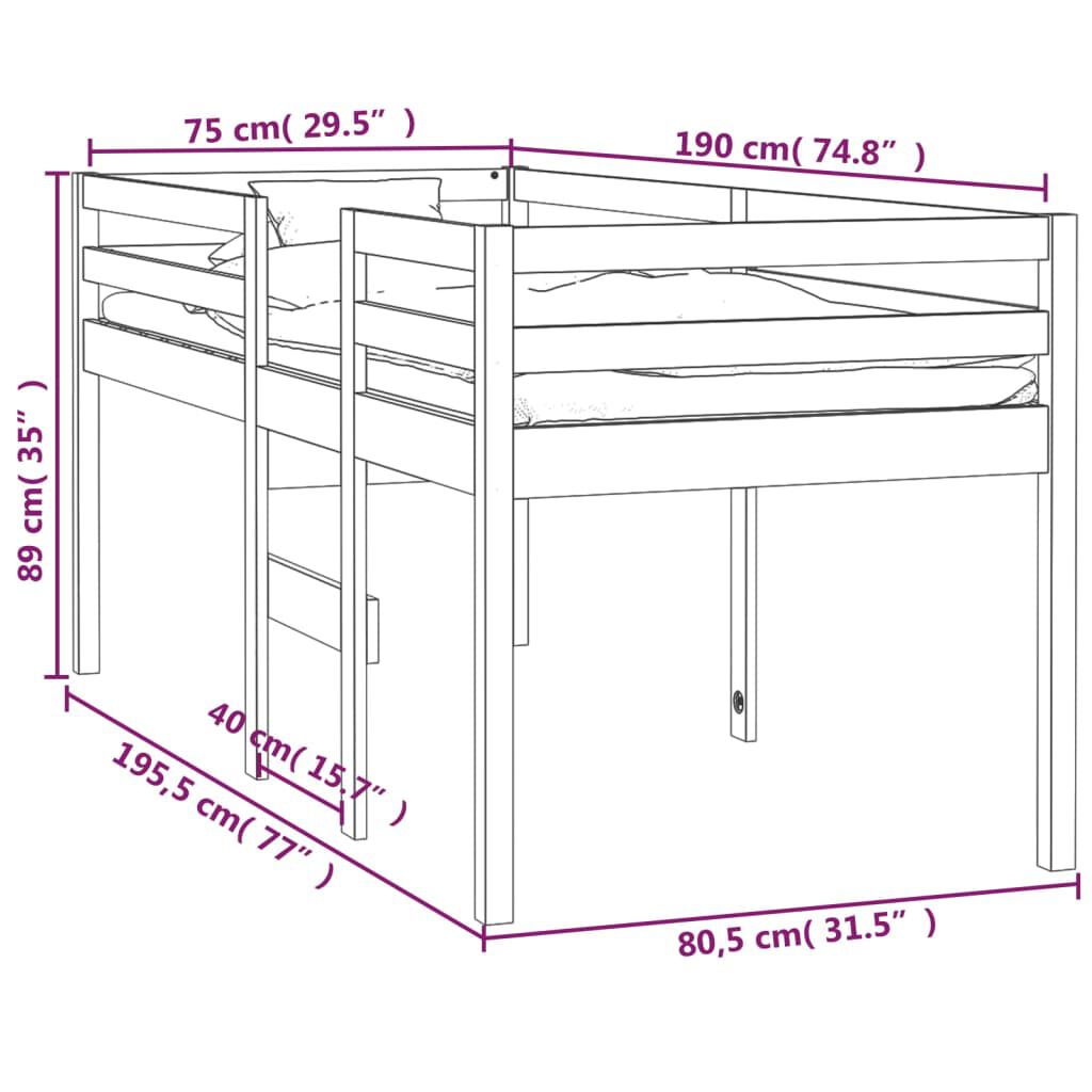 vidaXL Κρεβάτι Υπερυψωμένο 75x190 εκ. από Μασίφ Ξύλο Πεύκου