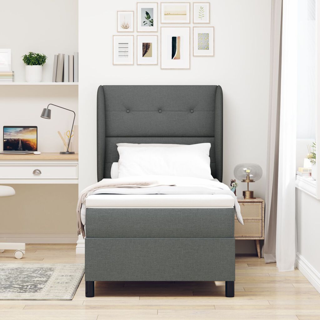 κρεβάτι με στρώμα vidaXL Box Spring Γκρι 100x200 εκ Υφάσματος