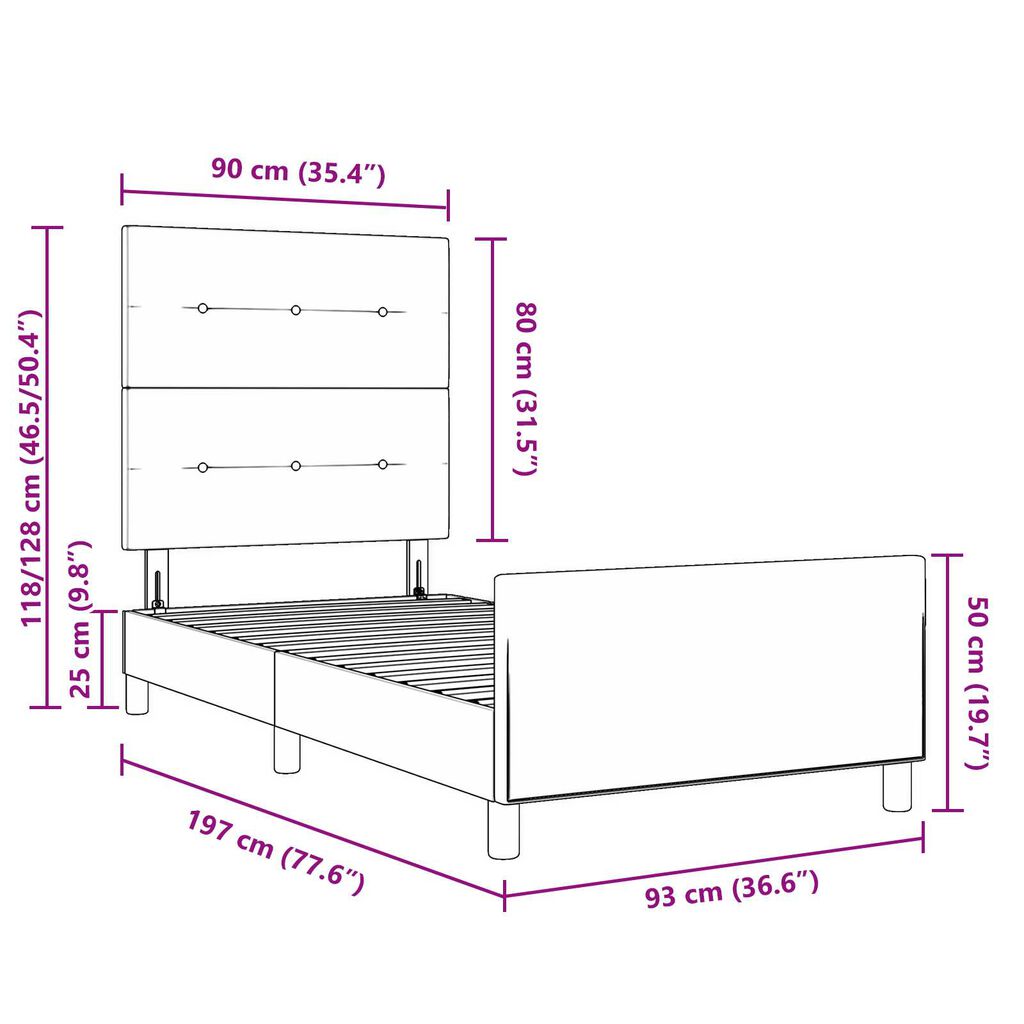 vidaXL Κρεβάτι Σκελετός Σκούρο Γκρι 90x190 εκ. Βελούδο