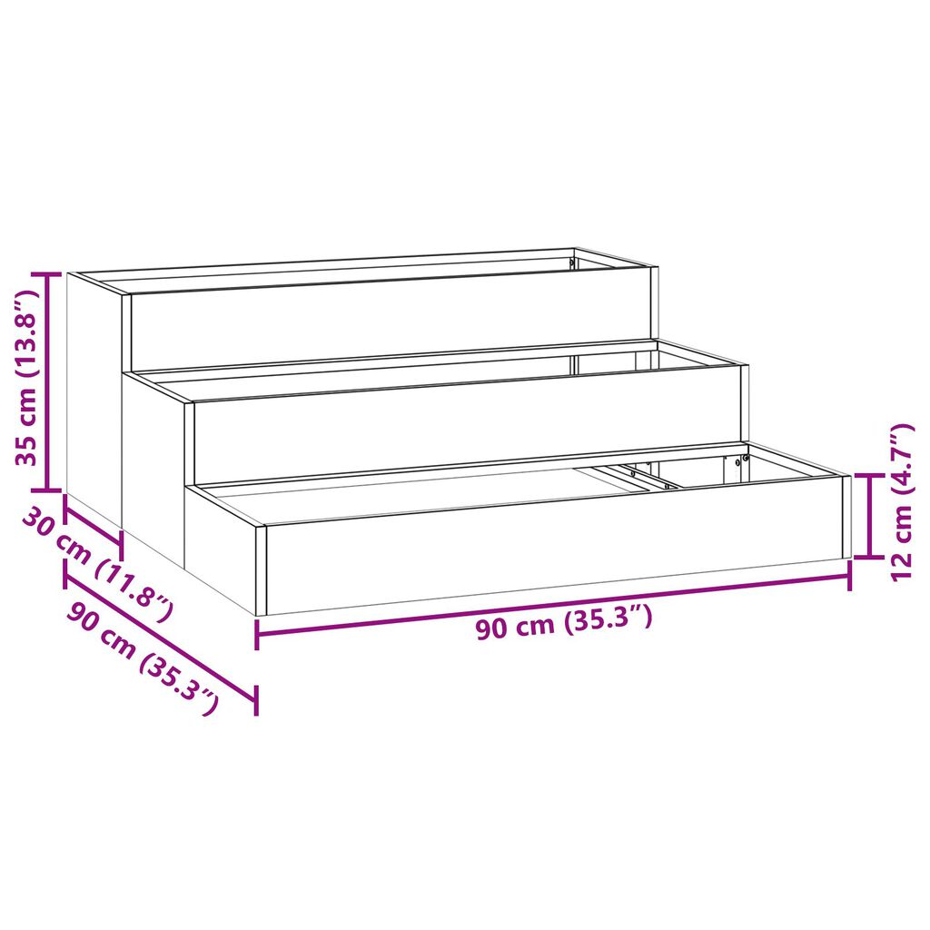 vidaXL Γλάστρα Κήπου 3-Τεμάχιο 90x90x35 εκ Ανοξείδωτος Χάλυβας