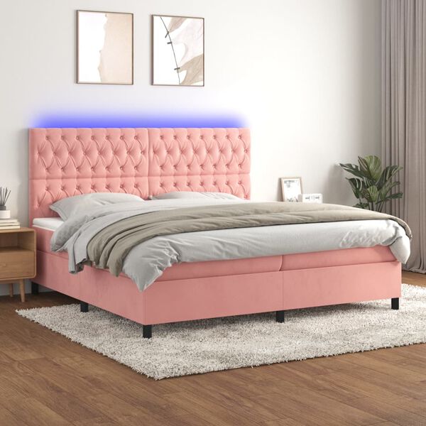 vidaXL &Kappa;&rho;&epsilon;&beta;ά&tau;&iota; Boxspring &mu;&epsilon; &Sigma;&tau;&rho;ώ&mu;&alpha; & LED &Rho;&omicron;&zeta; 200x200 &epsilon;&kappa;. &Beta;&epsilon;&lambda;&omicron;ύ&delta;&iota;&nu;&omicron;