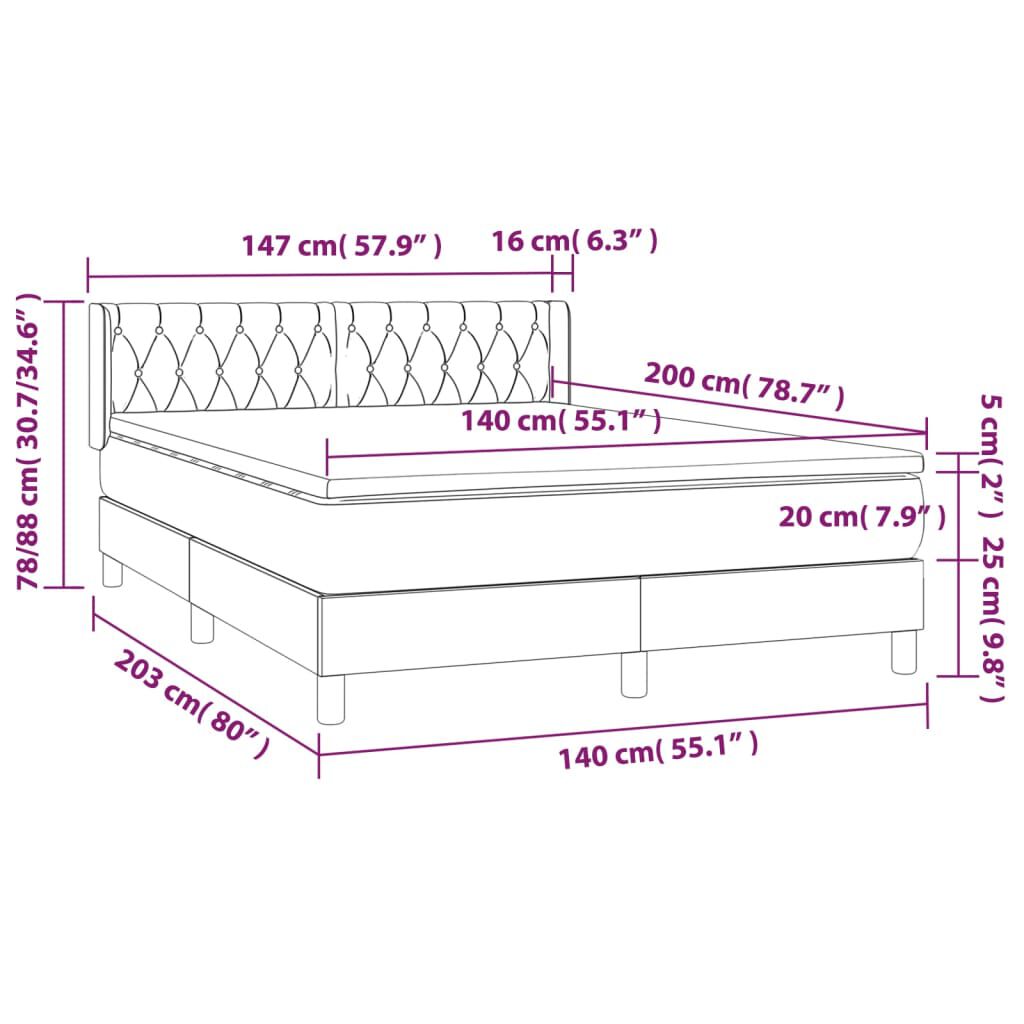 vidaXL Κρεβάτι Boxspring με Στρώμα Σκούρο Γκρι 140x200 εκ Υφασμάτινο