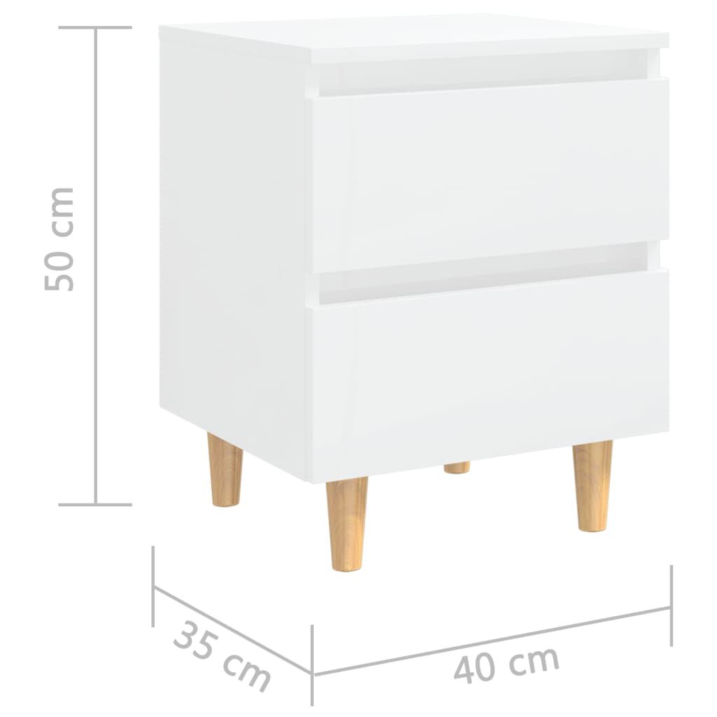 vidaXL Κομοδίνα 2 τεμ. Γυαλ. Λευκό 40x35x50εκ. Πόδια από Ξύλο Πεύκου