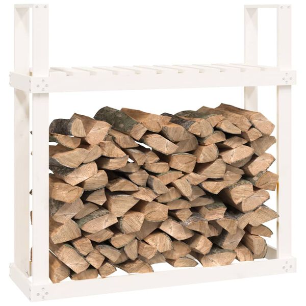 vidaXL Ραφιέρα Καυσόξυλων Λευκή 110x35x108,5 εκ. από Μασίφ Ξύλο Πεύκου