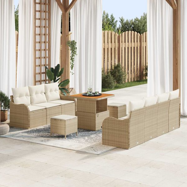 vidaXL Σετ Καναπέ Κήπου Ρυθμιζόμενο ύψος 10 pcs Μπεζ συνθετικό ρατάν