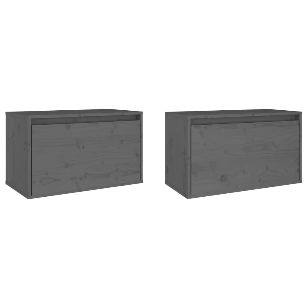 vidaXL Ντουλάπια Τοίχου 2 τεμ. Γκρι 60x30x35 εκ. από Μασίφ Ξύλο Πεύκου