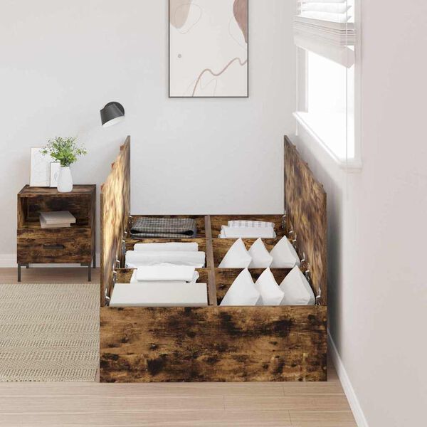 vidaXL Κρεβάτι με αποθηκευτικό χώρο Καπνιστό Δρύς 90 x 190 cm