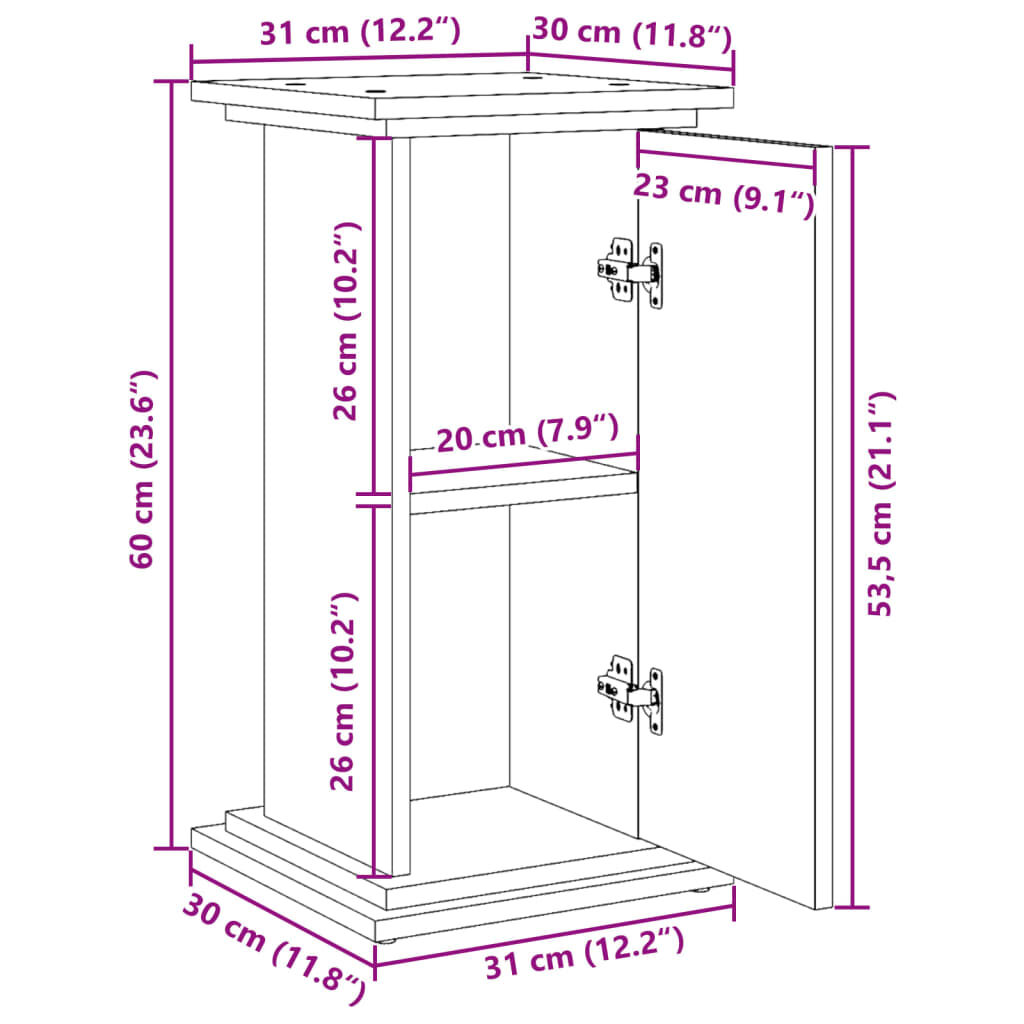 vidaXL Βάση Οθόνης με Αποθ. Καπνιστή Δρυς 31x30x60 εκ Επεξεργ. Ξύλο