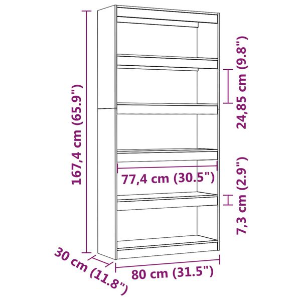 vidaXL Βιβλιοθήκη/Διαχωριστικό Χώρου Μαύρη 80x30x167,4 εκ. Μασίφ Πεύκο