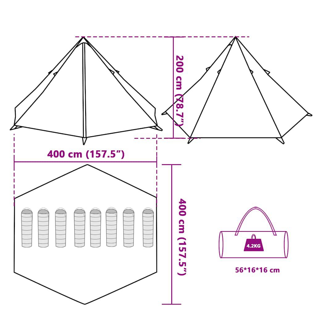 vidaXL Σκηνή Κάμπινγκ Tipi 8 Ατόμων Αδιάβροχη Γκρι/Πορτοκαλί