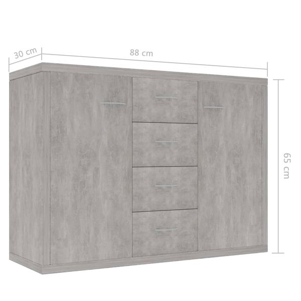 vidaXL Μπουφές Γκρι του Σκυροδέματος 88 x 30 x 65 εκ. από Επεξ. Ξύλο