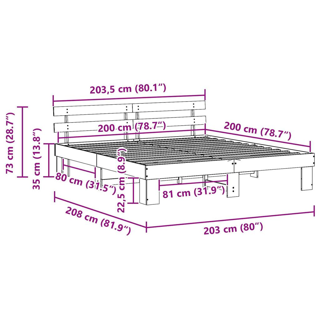 vidaXL Κρεβάτι με Κεφαλάρι Καφέ 200x200 εκ Μασίφ ξύλο πεύκου