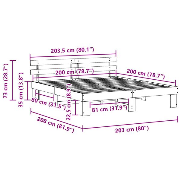 vidaXL Κρεβάτι με Κεφαλάρι Καφέ 200x200 εκ Μασίφ ξύλο πεύκου