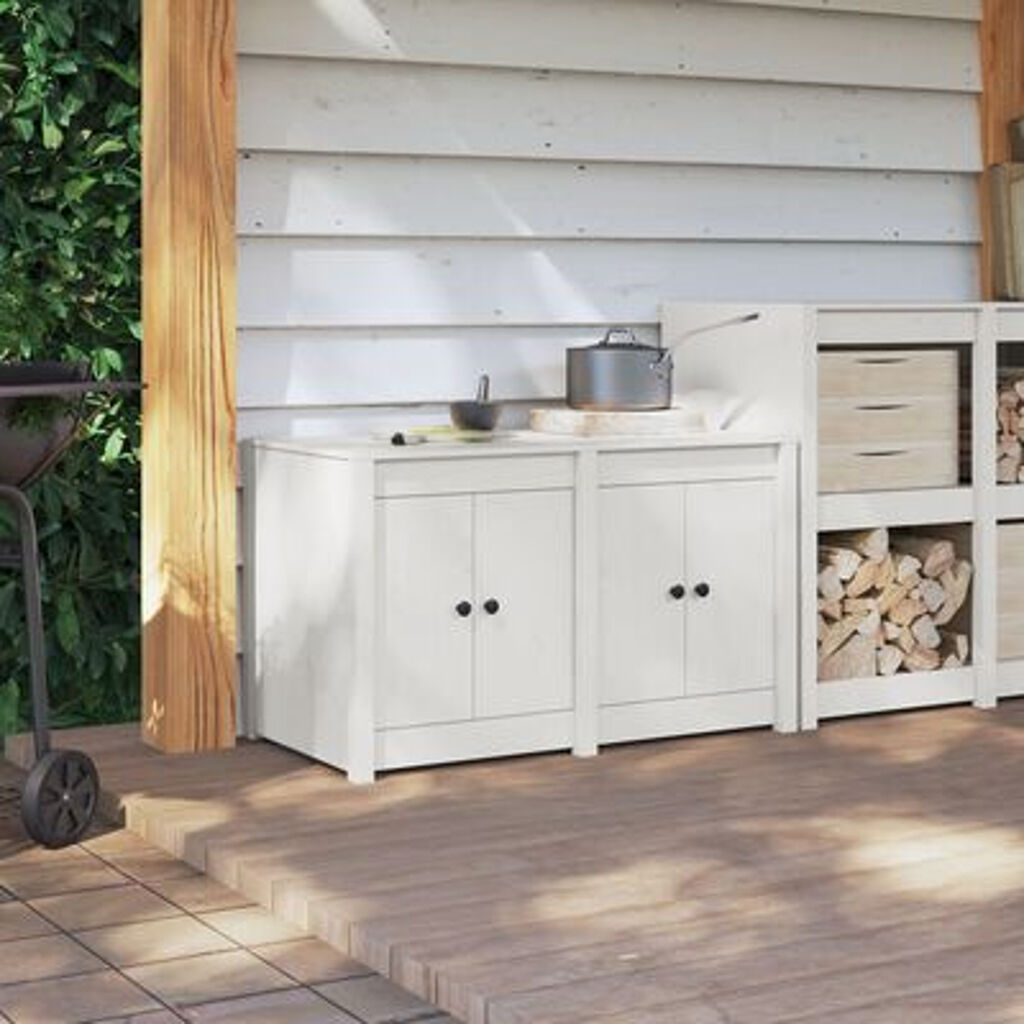 vidaXL Ντουλάπι Εξωτερικής Κουζίνας Λευκό 106x55x64 εκ. Μασίφ Ξύλο Πεύκου