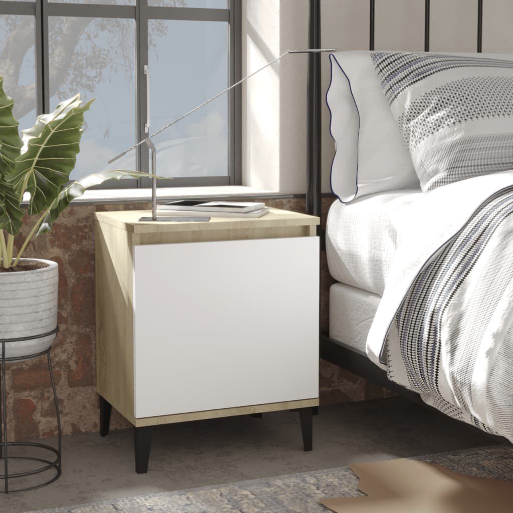 vidaXL Κομοδίνο Sonoma Δρυς & Λευκό 40 x 30 x 50 εκ με Μεταλλικά Πόδια
