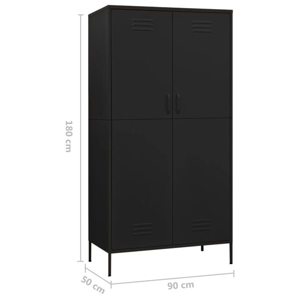 vidaXL Ντουλάπα Μαύρη 90 x 50 x 180 εκ. από Ατσάλι