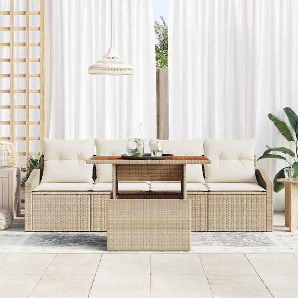 vidaXL Σετ Καναπέ Κήπου με αποθήκευση 5 pcs Μπεζ Πολυ ράταν