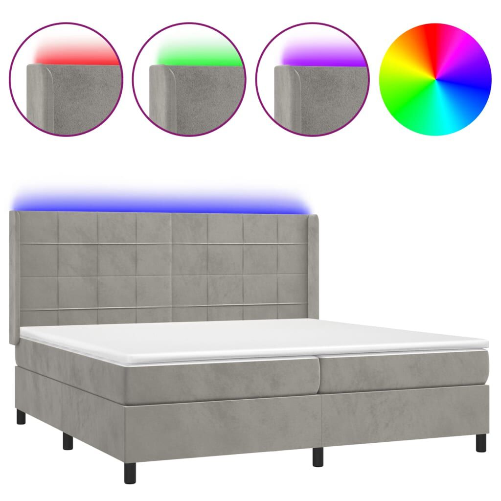 vidaXL Κρεβάτι Boxspring με Στρώμα & LED Αν.Γκρι 200x200 εκ. Βελούδινο
