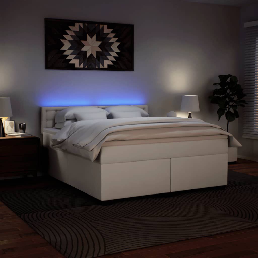 vidaXL Κρεβάτι Boxspring με Στρώμα Λευκό 180x200 εκ. Συνθετικό Δέρμα