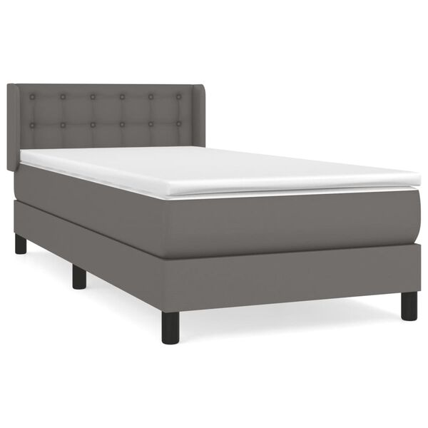 vidaXL Κρεβάτι Boxspring με Στρώμα Γκρι 100x200εκ. από Συνθετικό Δέρμα