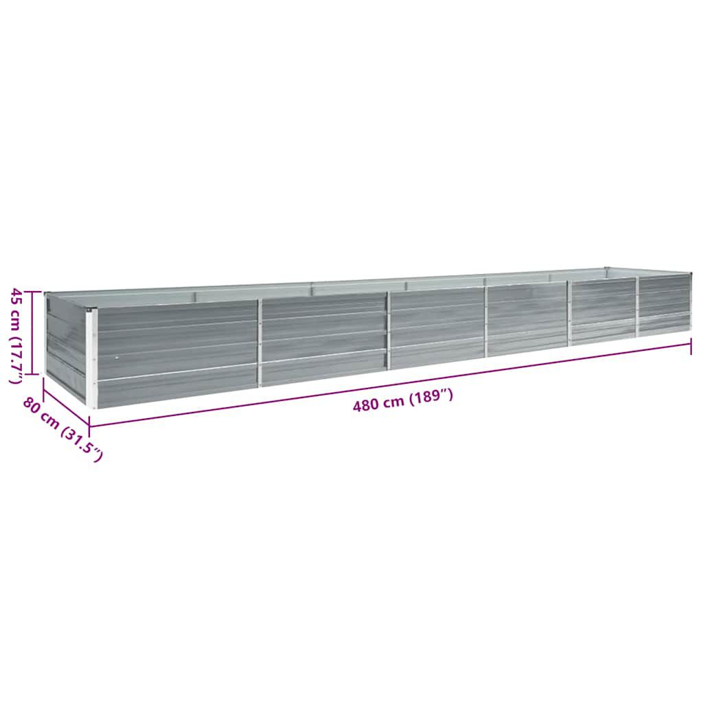 vidaXL Ζαρντινιέρα Υπερυψωμένη Γκρι 480x80x45 εκ. Γαλβαν. Χάλυβας