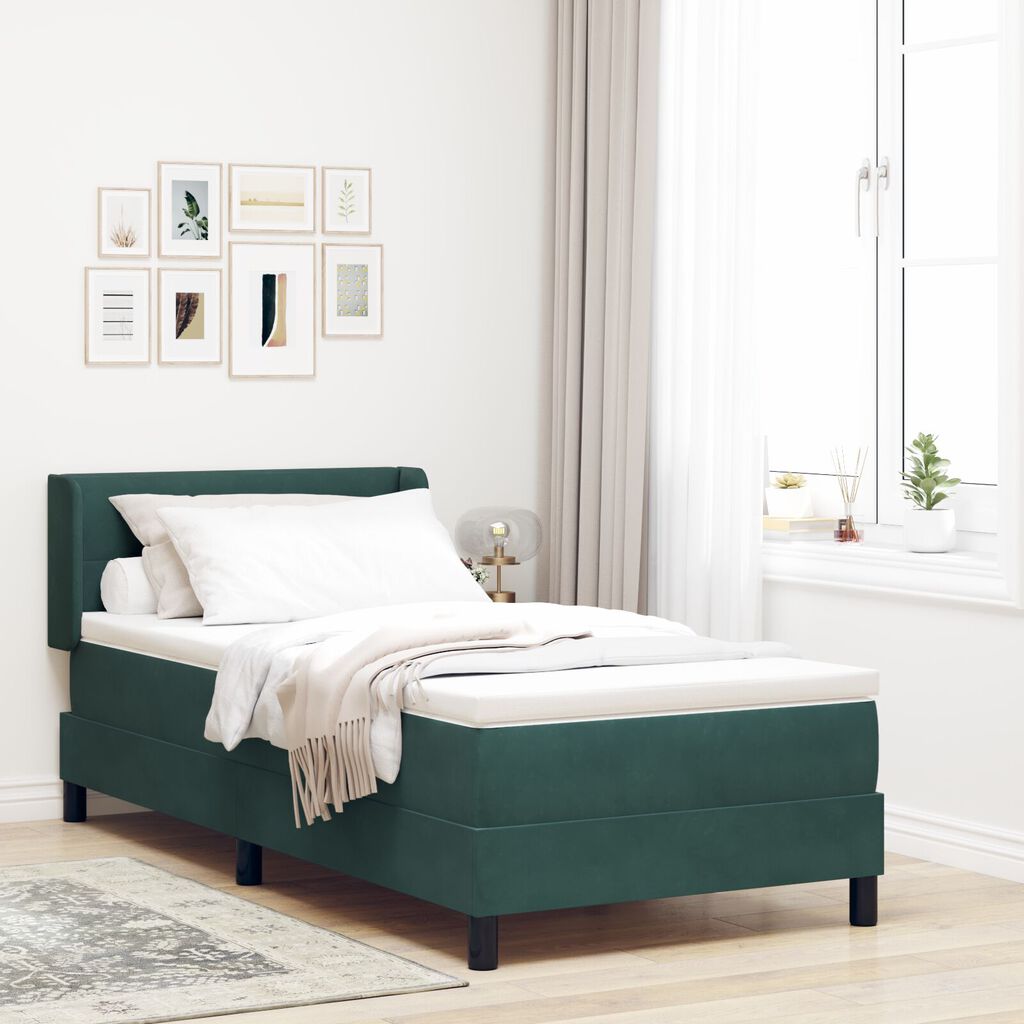 vidaXL Κρεβάτι με Στρώμα Dark Green 90x190 cm Βελούδο