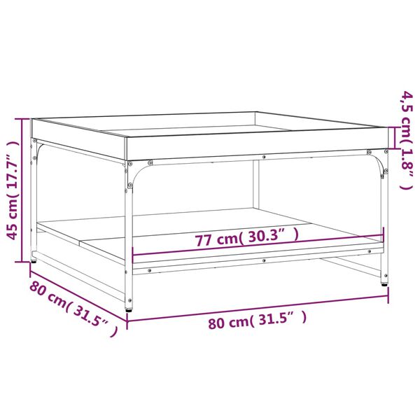 vidaXL Τραπεζάκι Σαλονιού Καπνιστή Δρυς 80x80x45 εκ. Επεξεργασμ. Ξύλο