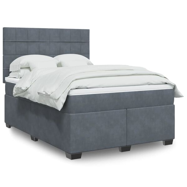 vidaXL Κρεβάτι Boxspring με Στρώμα Σκούρο Γκρι 140x190 εκ. Βελούδινο