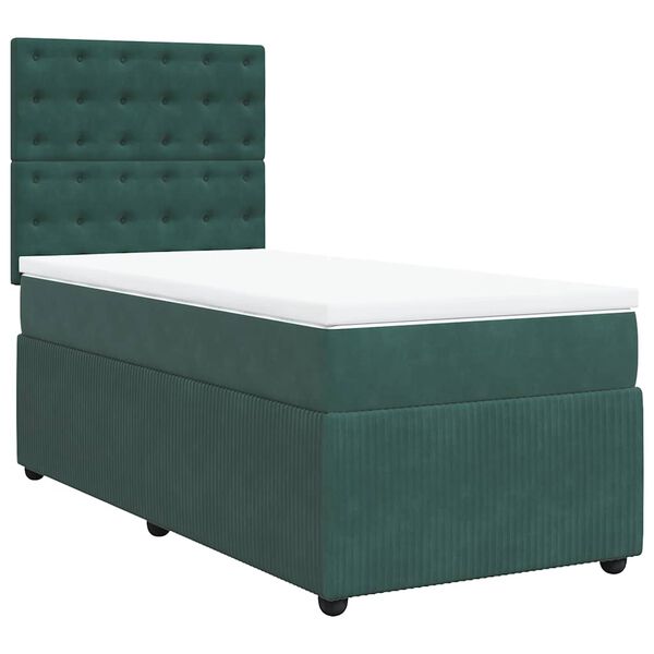 vidaXL Κρεβάτι Boxspring με Στρώμα Σκούρο Πράσινο 90x200 εκ. Βελούδινο