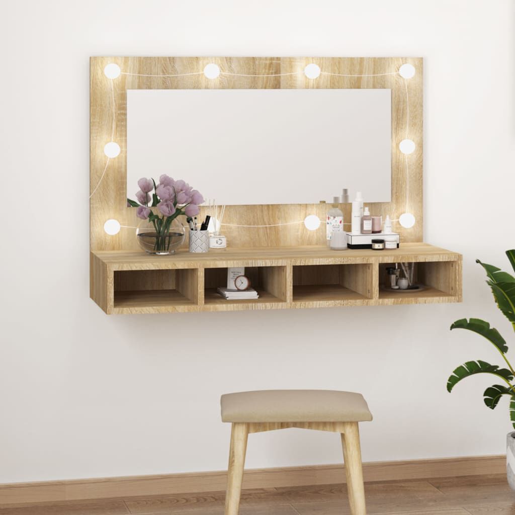 vidaXL Έπιπλο Καθρέπτη με LED Sonoma Δρυς 90x31,5x62 εκ.