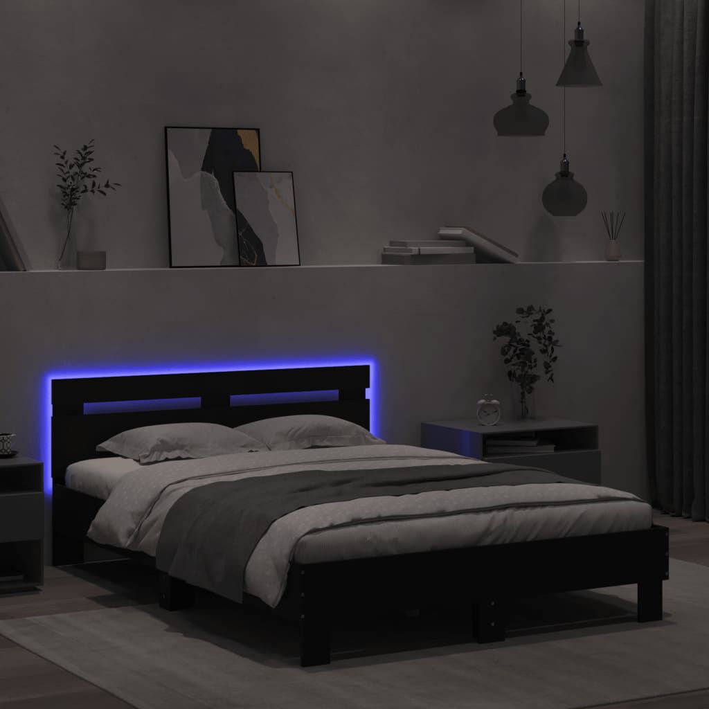 vidaXL Πλαίσιο Κρεβατιού με Κεφαλάρι/LED Μαύρο 120 x 190 εκ