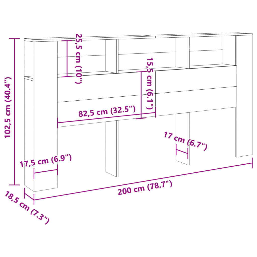 vidaXL Κεφαλάρι Με Αποθηκευτικό Χώρο 200x18,5x102,5 εκ. Επεξ. Ξύλο